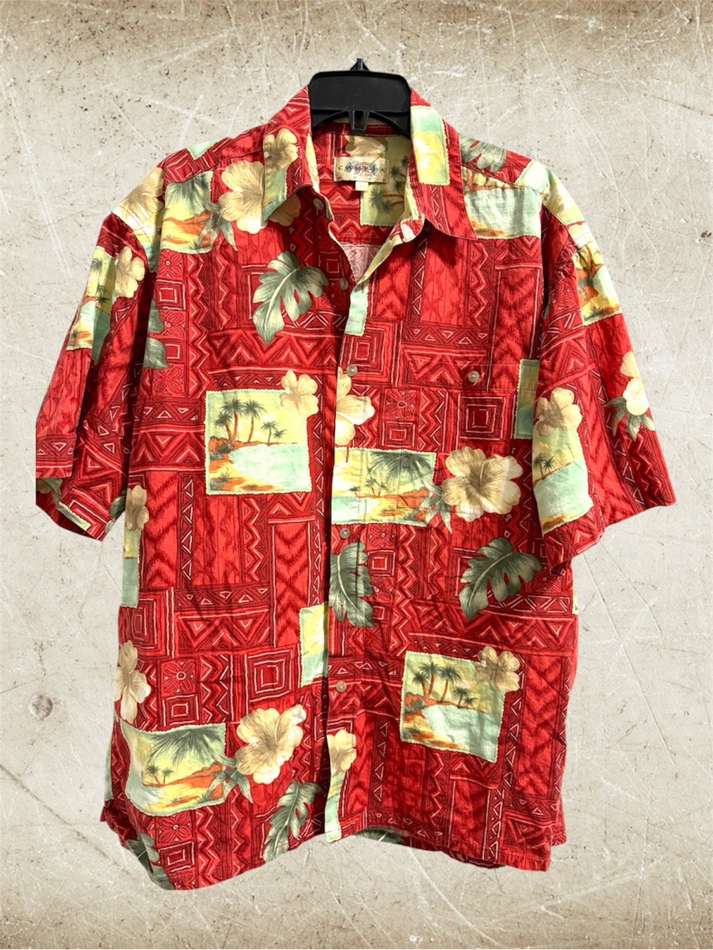 Campia Men's Red Tropical Print Short-Sleeve Button-Down Shirt size L
